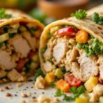 Piatto di chicken wrap pronto da gustare.