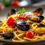 presentazione linguine con le cozze
