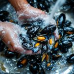 pulire le cozze sotto l'acqua