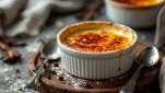 Creme brulée con zucchero caramellato in superficie.