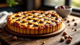 Fetta di crostata alla Nutella servita su piatto.