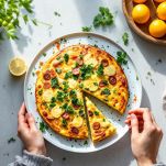 Frittata pronta per essere gustata, calda o a temperatura ambiente.