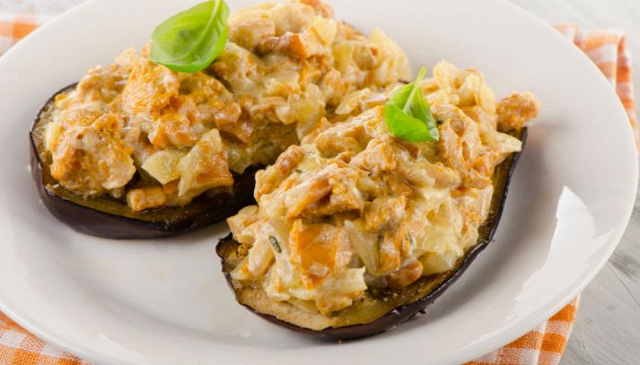 Melanzane al forno con finferli