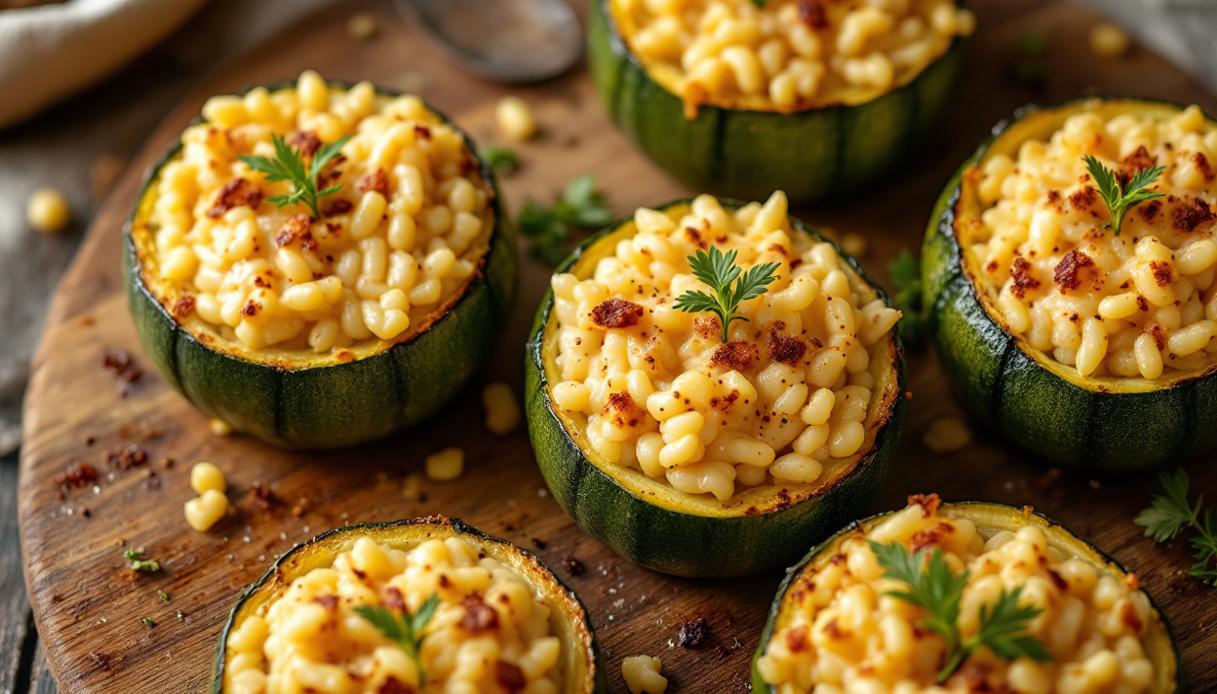 Zucchine tonde ripiene di riso