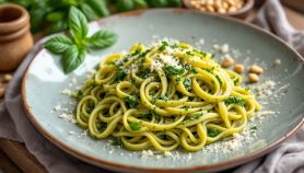 Pasta verde cremosa nel piatto