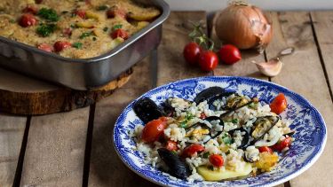 Tiella di riso, patate e cozze