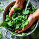 spinaci sotto l'acqua corrente