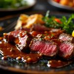 Piatto di pasticciata nappata con sugo.