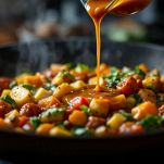 L'aggiunta della salsa alle verdure