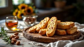 Cantucci dorati serviti su piatto.