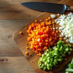 Carota, cipolla e sedano tritati finemente.
