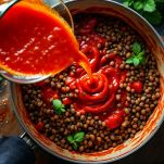 Ragù vegetale in fase di cottura.