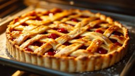 crostata di crema e amarene pronta da tagliare