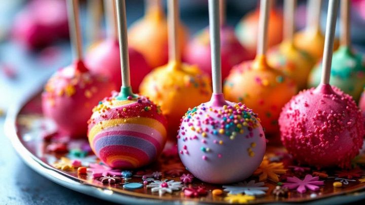 Cake pops colorati decorati con cioccolato e zuccherini