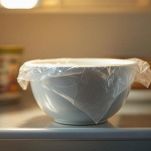 impasto crepes di grano saraceno in frigorifero coperto con pellicola trasparente