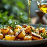 Piatto di patate grigliate pronto da servire.