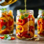 Peperoni alternati con aglio e menta.