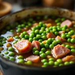 Piselli, prosciutto e brodo