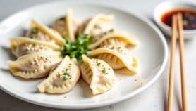 ravioli cinesi impiattati pronti da gustare.