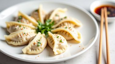 ravioli cinesi impiattati pronti da gustare.