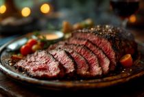 Arrosto al forno affettato e servito.