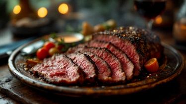 Arrosto al forno affettato e servito.