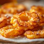 Frittelle di cicinielli calde su carta assorbente, spolverate con pepe e origano.