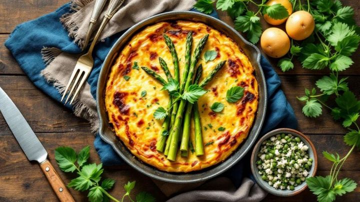 Frittata dorata con asparagi ben visibili
