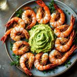 Piatto di gamberi al vapore pronto da gustare.