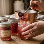marmellata di petali di rose nei vasetti sterilizzati