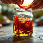 Le rondelle nel vasetto con l'olio