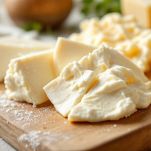 provolona e mozzarella sul tagliere per la parmigiana di pesce spada