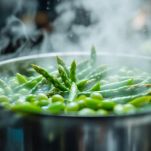 fave e asparagi nell'acqua bollente