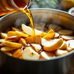 mele e pere con mosto in pentola