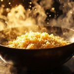 Cottura del risotto con brodo e pesto