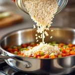 Aggiunta del riso al soffritto