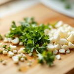 Seppioline a listarelle e ingredienti pronti.