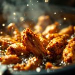 Ali di pollo in fase di cottura.