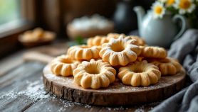 Canestrelli spolverati con zucchero a velo su piatto.