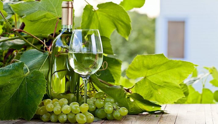 Bicchiere e bottiglia di vino Contessa Entellina Bianco DOC