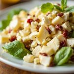 Piatto di insalata Waldorf pronto come antipasto o contorno.