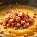 Uova sbattute e prosciutto cotto