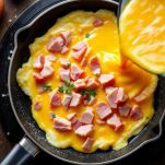 Composto di uova e prosciutto in padella