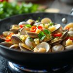Preparazione delle vongole per la pasta