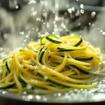 Sbollentare e scolare gli spaghetti di zucchine