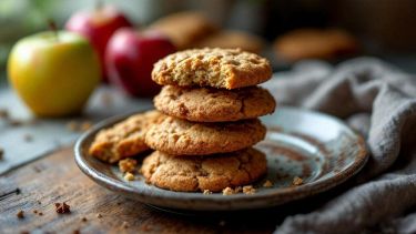 Biscotti alle mele morbidi su piatto.