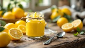 Vasetto di crema al limone con cucchiaino.