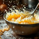 ciotola con ingredienti per pan di spagna