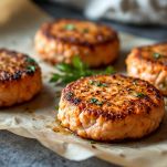 hamburger di salmone su carta da forno