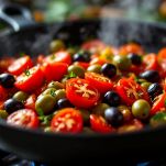 Cottura delle olive e pomodori